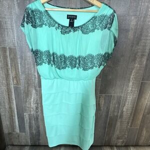 En Focus Studio Green Black Lace‎ Tiered Dress Size 10 Sheath Cocktail Party